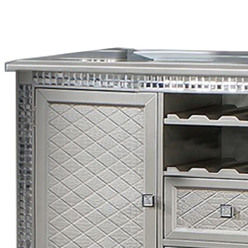 Neil 55 Inch Sideboard Buffet Cabinet Console 2 Doors Crystal Silver BM284321