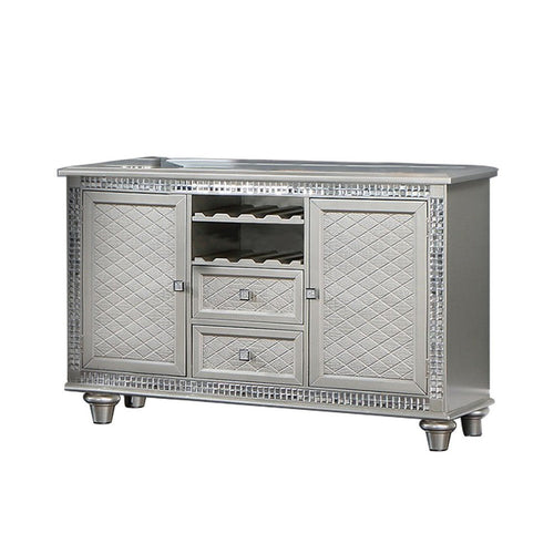 Neil 55 Inch Sideboard Buffet Cabinet Console, 2 Doors, Crystal, Silver