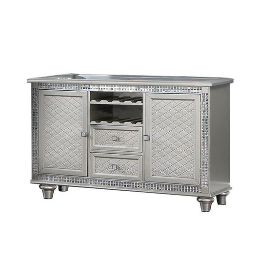 Neil 55 Inch Sideboard Buffet Cabinet Console, 2 Doors, Crystal, Silver