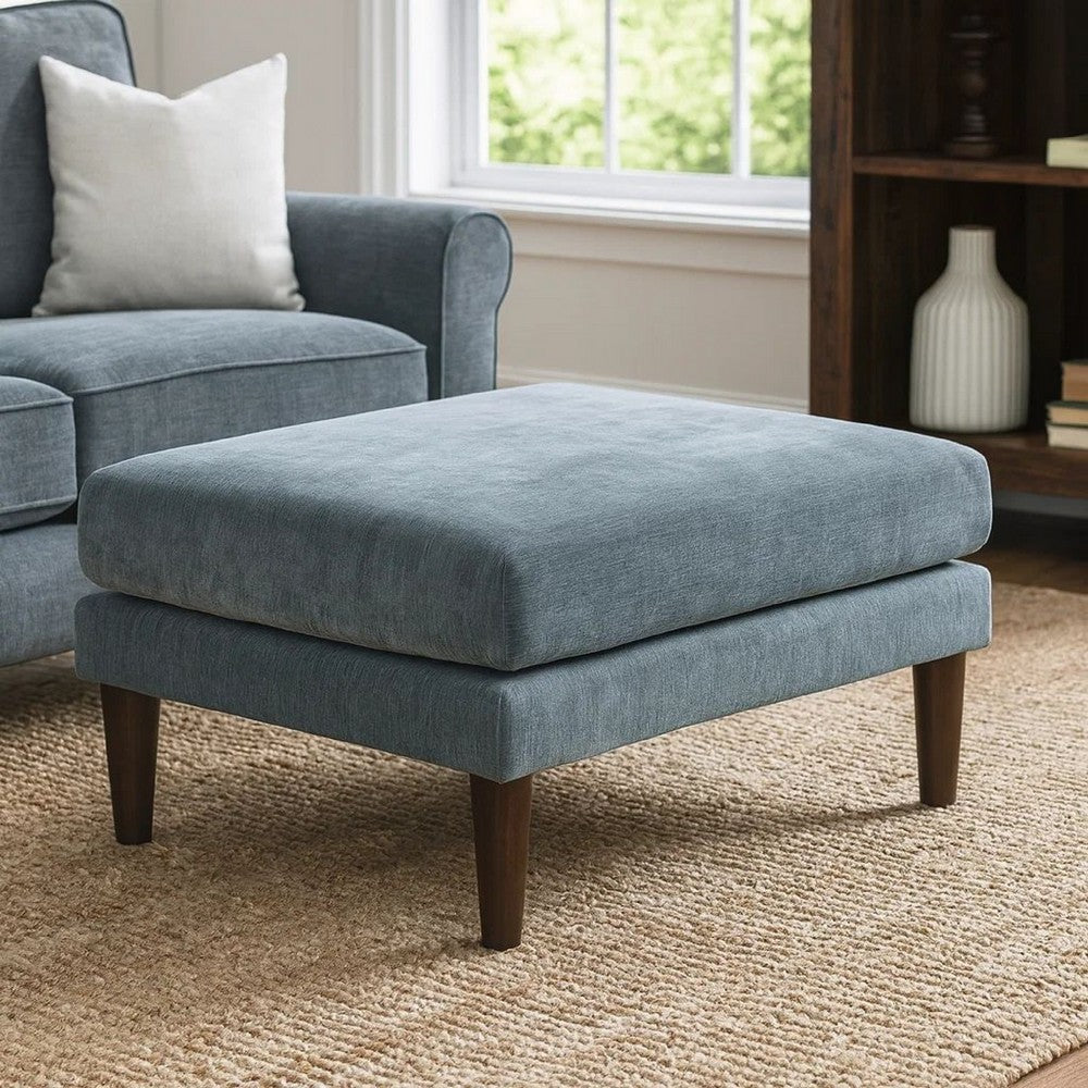 Rio Modular Ottoman | 32" | Box Cushion Seat | Wood Legs | Slate Blue Fabric