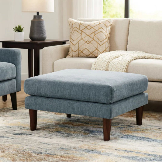Rio Modular Ottoman | 32" | Box Cushion Seat | Wood Legs | Slate Blue Fabric