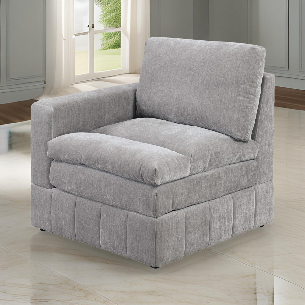 Luna 33 Inch Modular 1 Arm Corner Chair, Triple Plush Cushioned Seat, Gray By Casagear Home