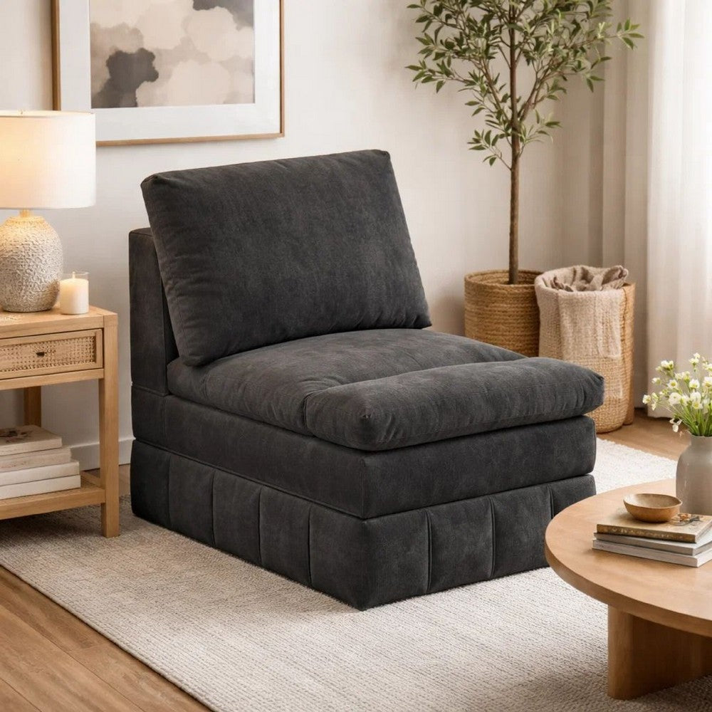 Luna Modular Armless Chair | 35" | Triple Plush Seat | Dark Gray