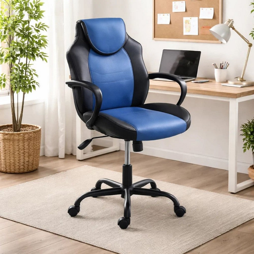 Rue Ergonomic Office Chair | Faux Leather | Swivel Seat | Black Blue