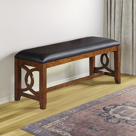 Ivy 50 Inch Modern Faux Leather Upholstered Dining Bench, Black, Brown By Casagear Home