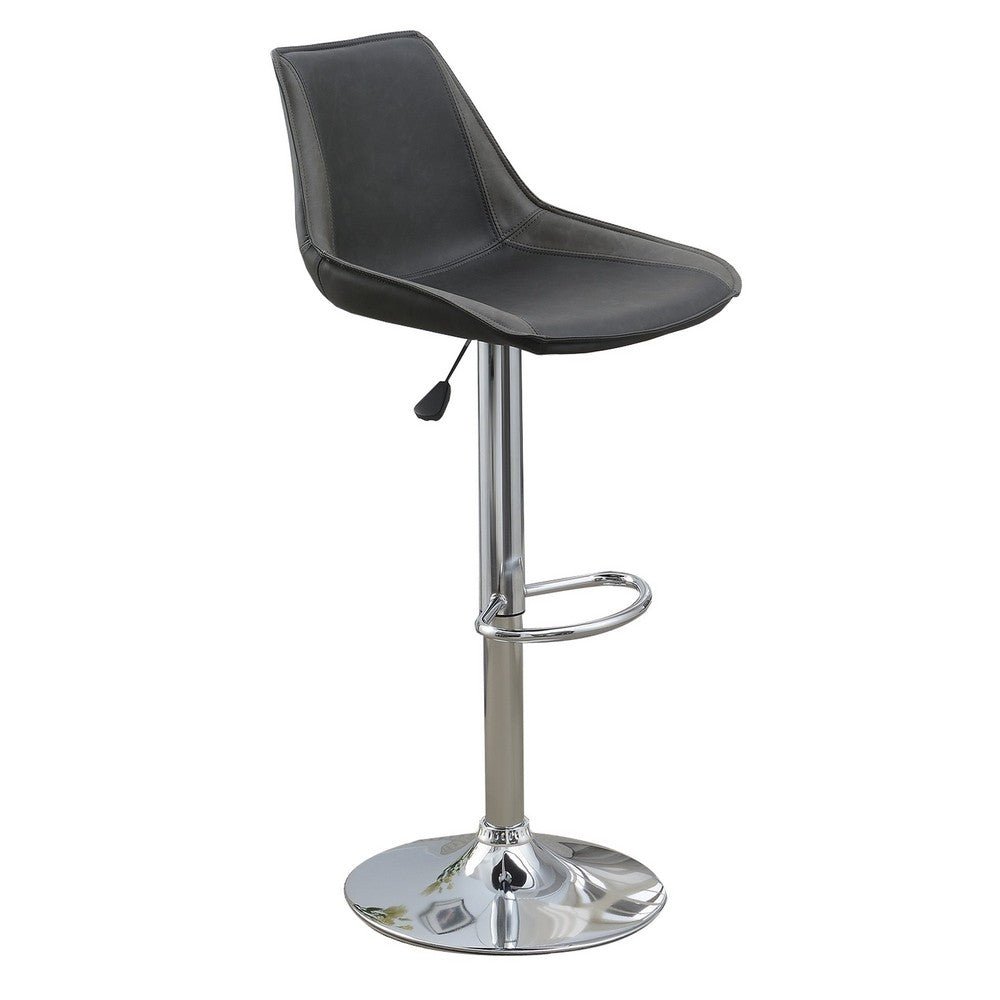 Carl 25-29 Inch Vegan Faux Leather Bar Stool Adjustable Height Gray Seat By Casagear Home BM284345