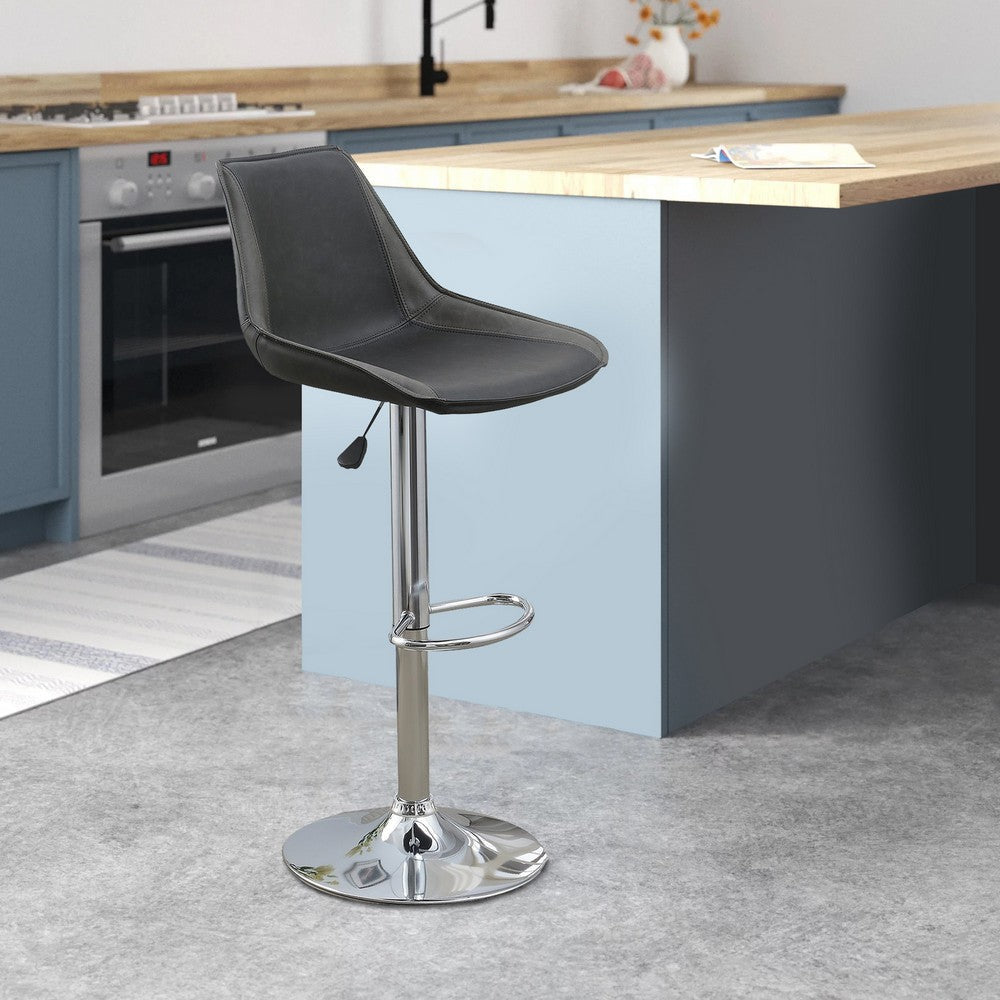 Carl Barstool | Adjustable Height | Set of 2 | Gray Faux Leather