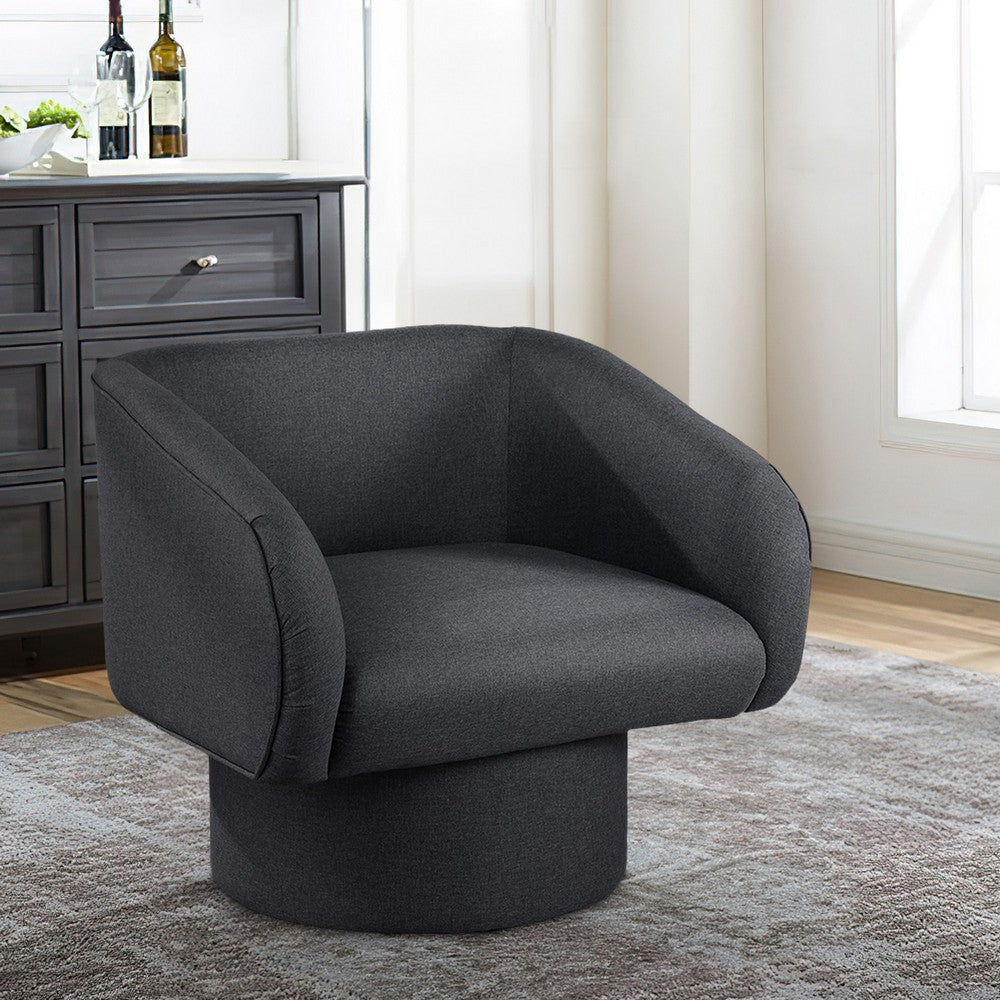 Tim 30 Inch Fabric Upholstered Accent Chair, 360 Swivel Seat, Gray