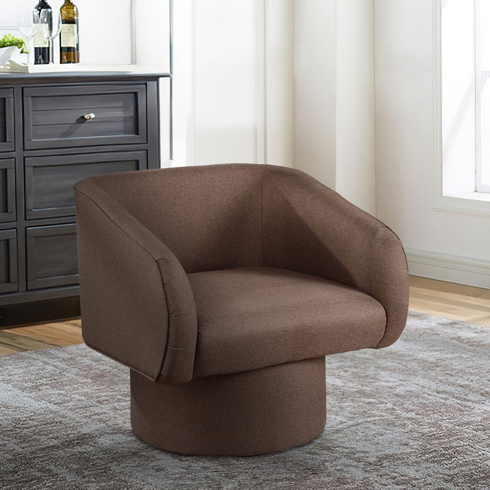 Tim 30 Inch Fabric Upholstered Accent Chair, 360 Swivel Seat, Brown