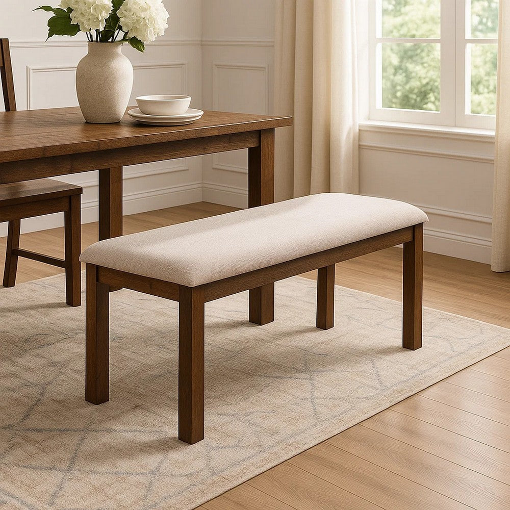 Luna Dining Bench | Upholstered | Ivory Brown Fabric | 48"