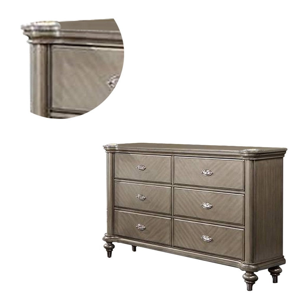 Ada 64 Inch Classic 6 Drawer Dresser Pine Wood Chevron Pattern Brown BM284355
