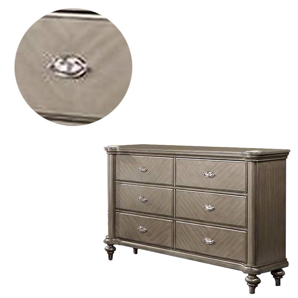 Ada 64 Inch Classic 6 Drawer Dresser Pine Wood Chevron Pattern Brown BM284355