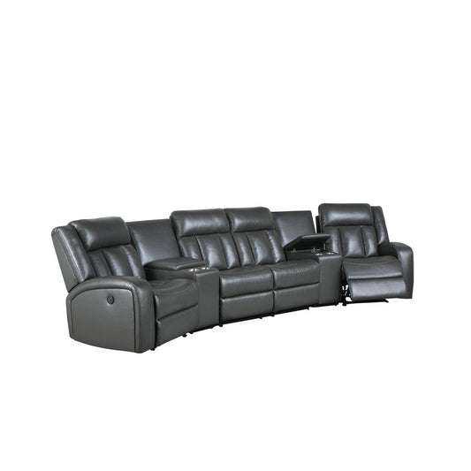 Max 5 Piece Modern Manual Recliner Sectional Set, Gray Vegan Faux Leather