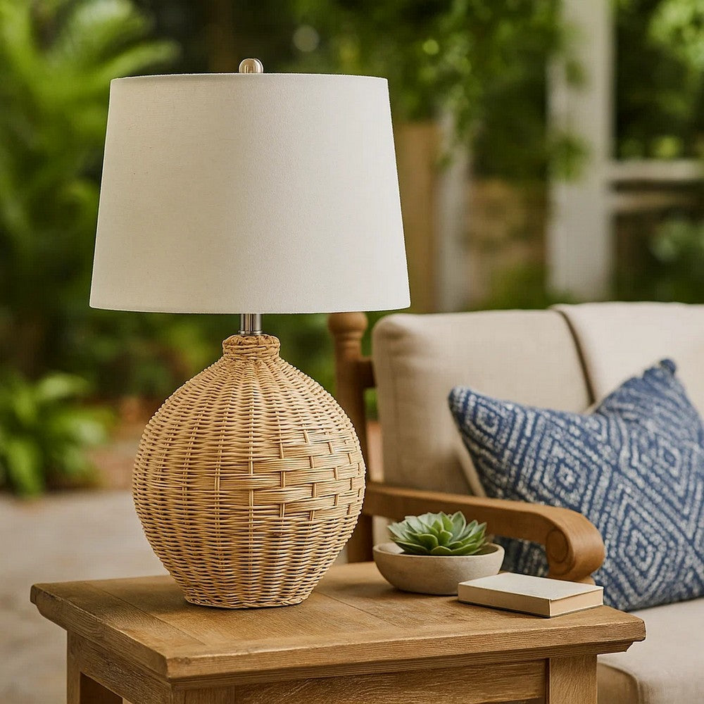 Cape Table Lamp | 22" | Rattan | Linen Shade | Brown