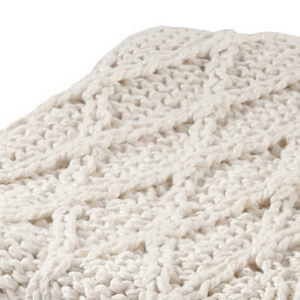 Lyla Throw Blanket | 50" | Cotton | Knitted Diamond Pattern | White