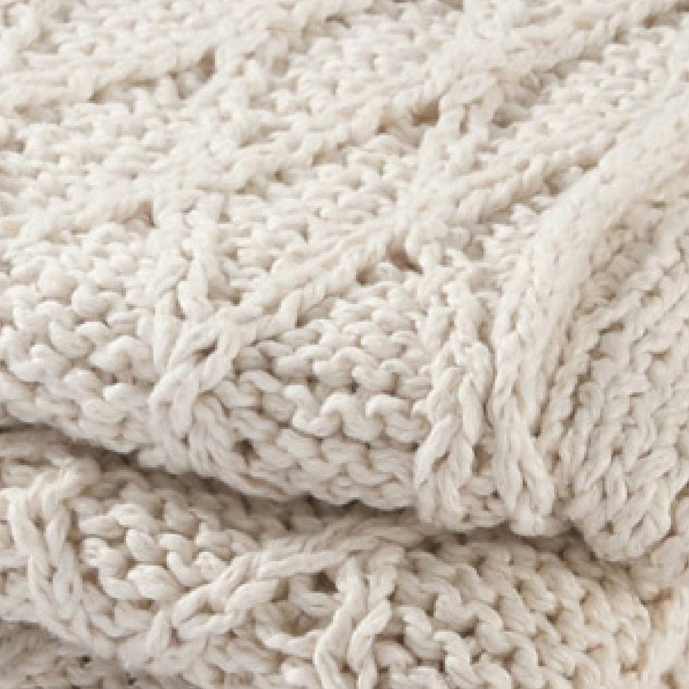 Lyla Throw Blanket | 50" | Cotton | Knitted Diamond Pattern | White