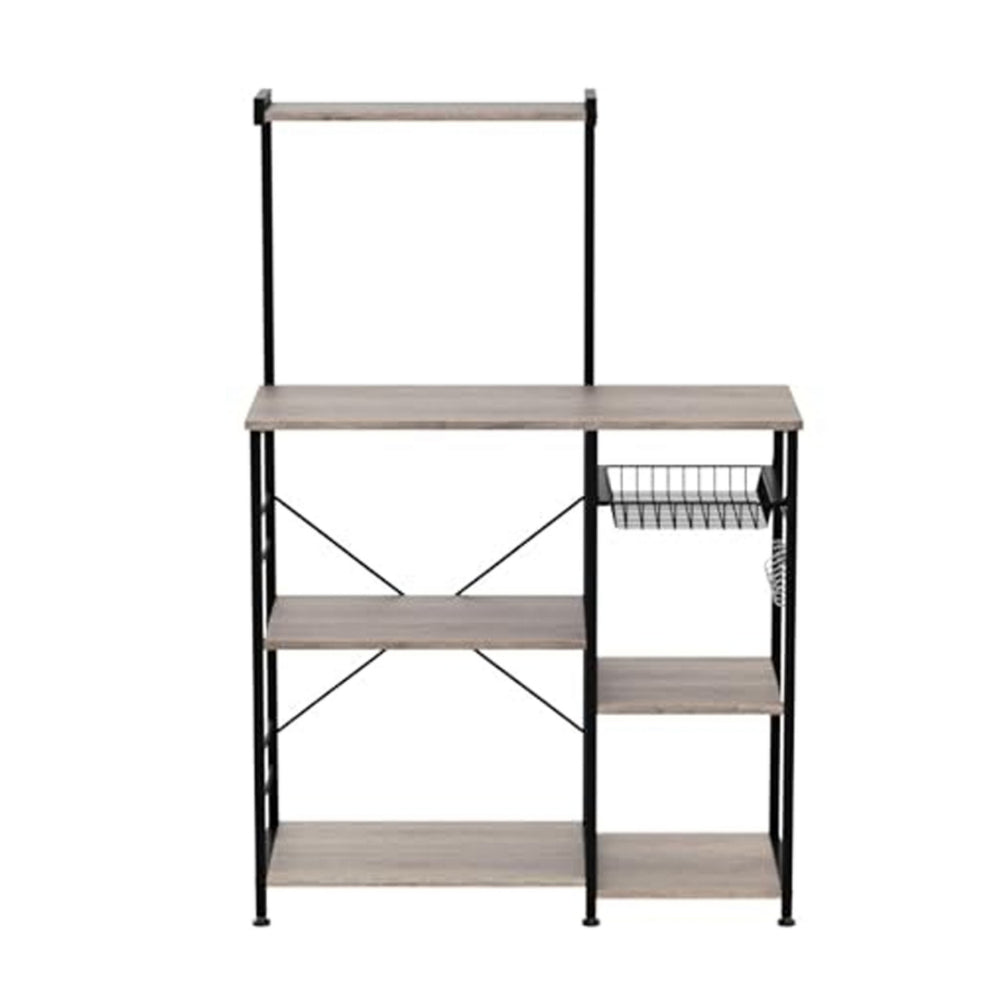 52 Inch Wood Bakers Rack Kitchen Shelf 6 Hooks Workstation Brown Black By Casagear Home BM284576