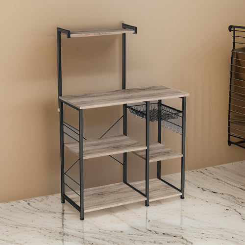 Lina Bakers Rack | 52" | Kitchen Shelf | 6 Hooks | Black Brown