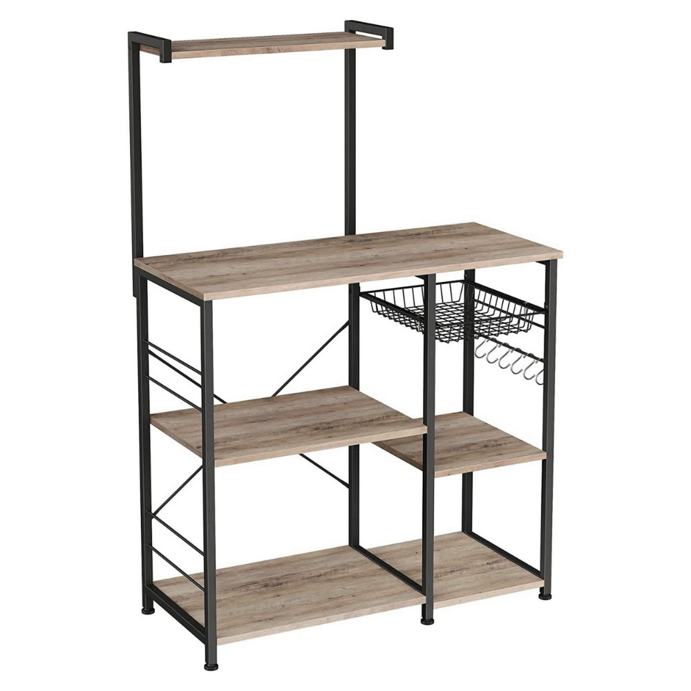 52 Inch Wood Bakers Rack Kitchen Shelf 6 Hooks Workstation Brown Black By Casagear Home BM284576