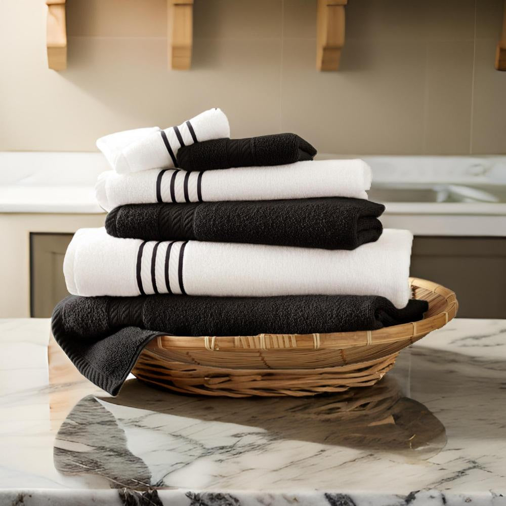 Dana Towel Set | 6 Piece | Egyptian Cotton | Stripe Design | Black White