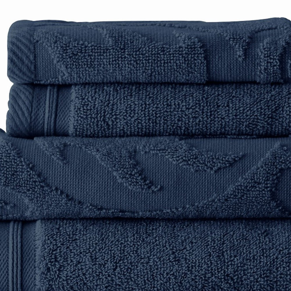 Oya Towel Set | 6 Piece | Egyptian Cotton | Medallion Pattern | Navy Blue
