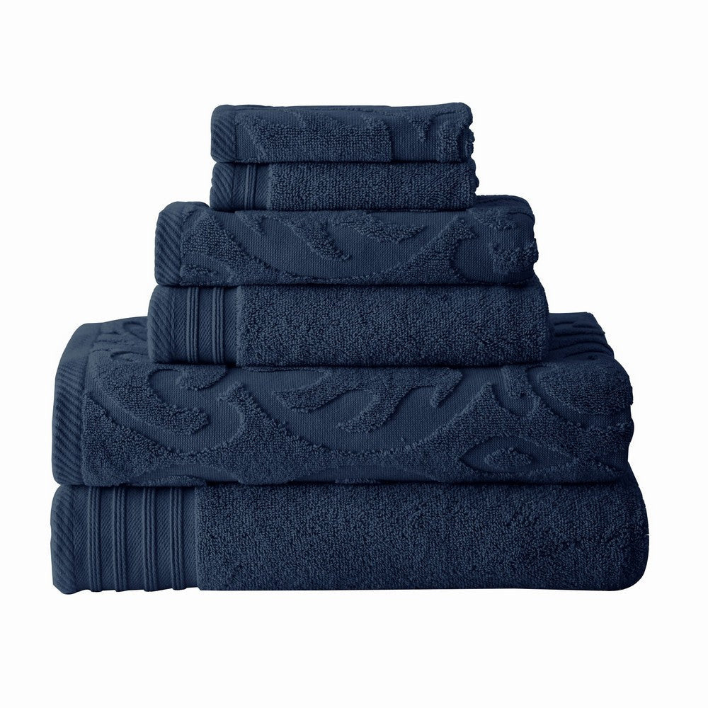 Oya Towel Set | 6 Piece | Egyptian Cotton | Medallion Pattern | Navy Blue