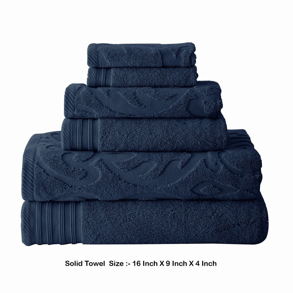Oya Towel Set | 6 Piece | Egyptian Cotton | Medallion Pattern | Navy Blue