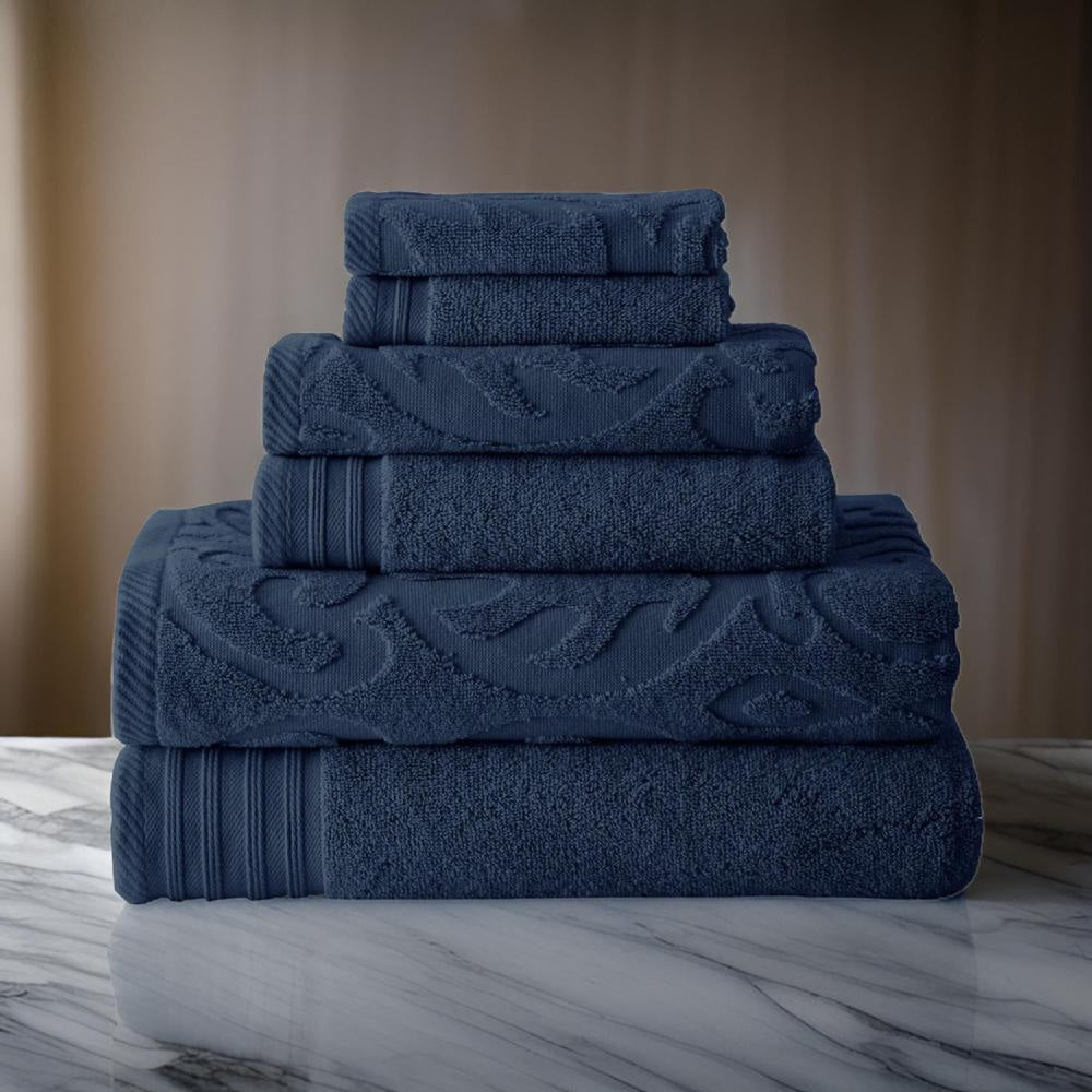 Oya Towel Set | 6 Piece | Egyptian Cotton | Medallion Pattern | Navy Blue