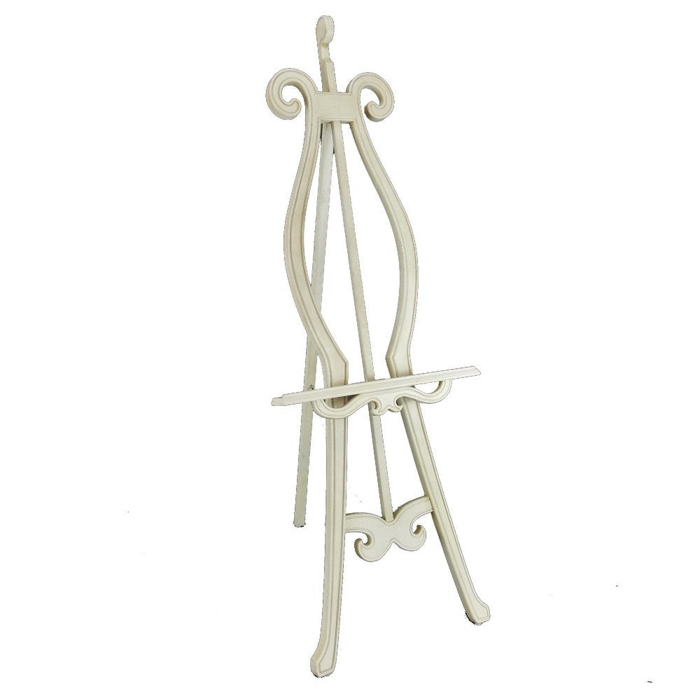 Lui Easel Stand | 65" | Classic Wood | Carved | Hand Painted | Ivory