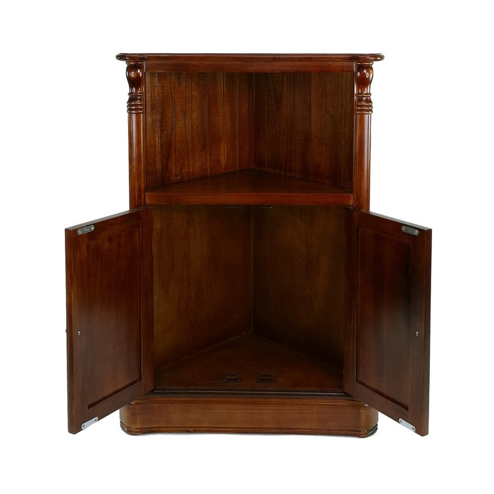 35 Inch Classic Wood Corner Cabinet Open Shelf 2 Door Cabinet Brown By Casagear Home BM284629