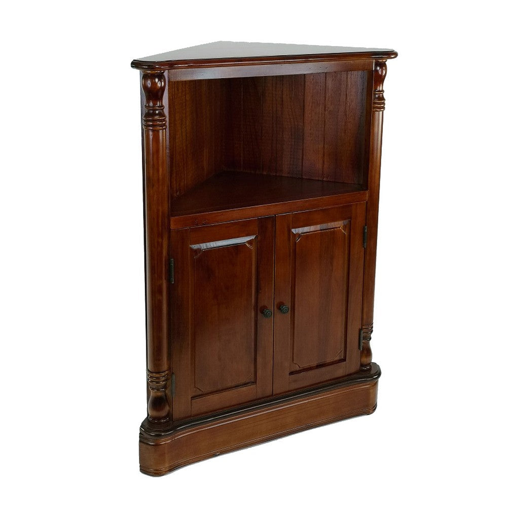 35 Inch Classic Wood Corner Cabinet, Open Shelf, 2 Door Cabinet, Brown By Casagear Home