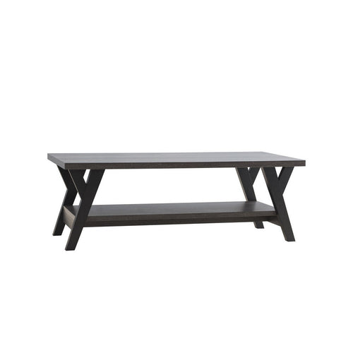 Gigi 47 Inch Modern Coffee Table, Open Shelf, Clean Lined, Gray, Black