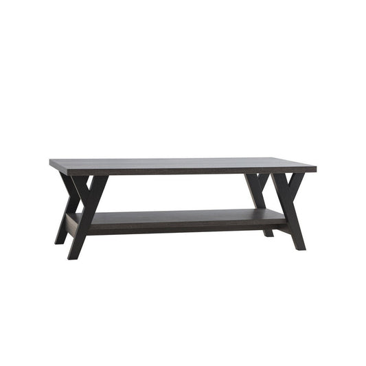 Gigi 47 Inch Modern Coffee Table, Open Shelf, Clean Lined, Gray, Black