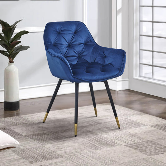 Alix 25 Inch Modern Dining Chair, Button Tufted, Set of 2, Blue, Black By Casagear Home