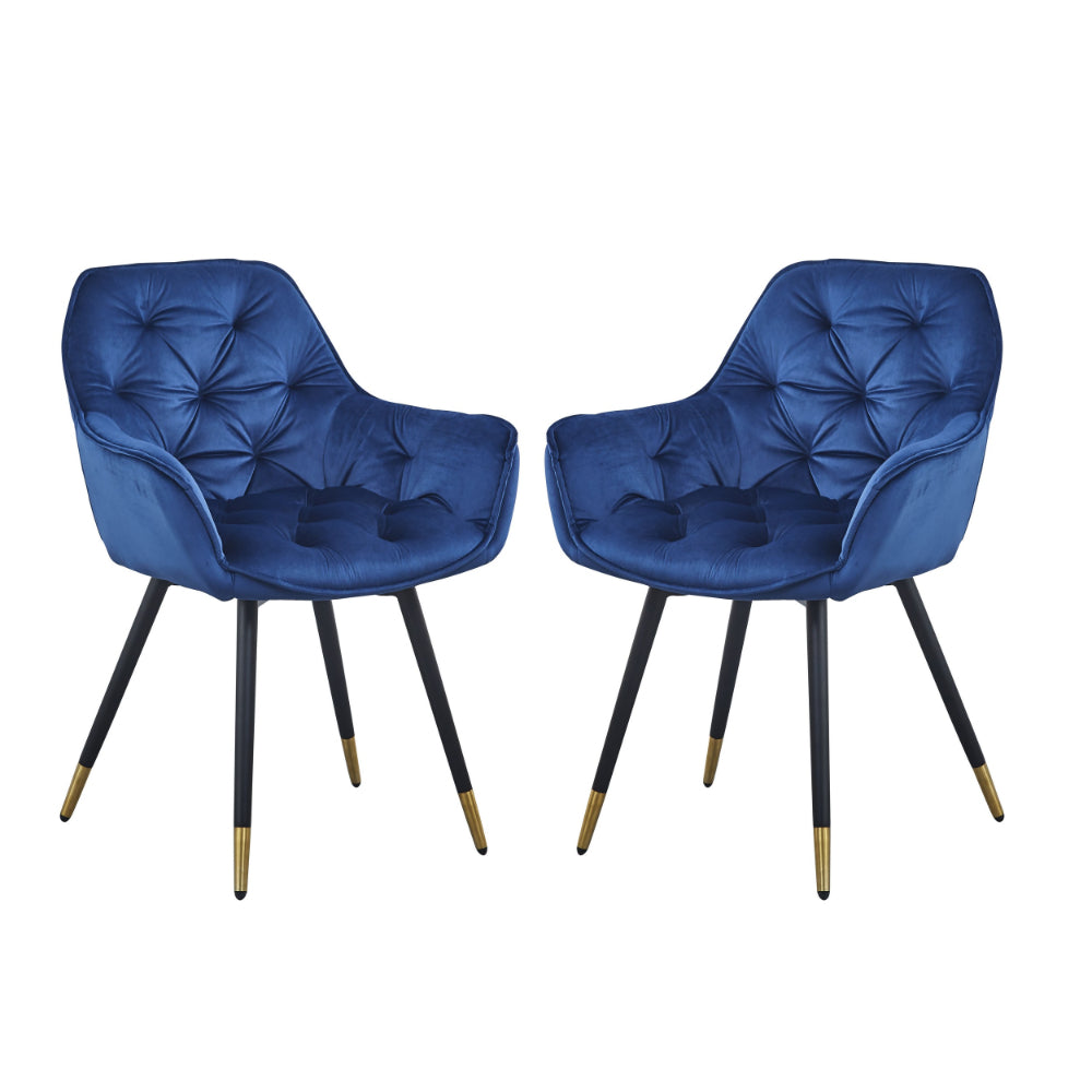 Alix 25 Inch Modern Dining Chair Button Tufted Set of 2 Blue Black By Casagear Home BM284696