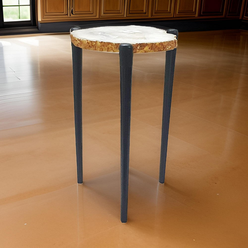 Side Table | 18" | Agate Top | Tri Aluminum Legs | White