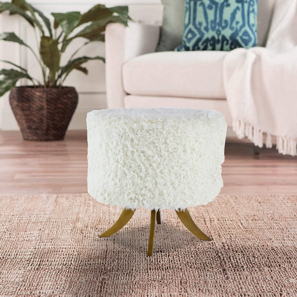 Ottoman | 20" | Shearling Fabric | Foam Filled | Wood Frame | White Brown