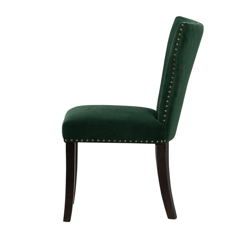 Devi 25 Inch Curved Dining Chair Green Velvet Upholstery Nailhead Trim By Casagear Home BM284715