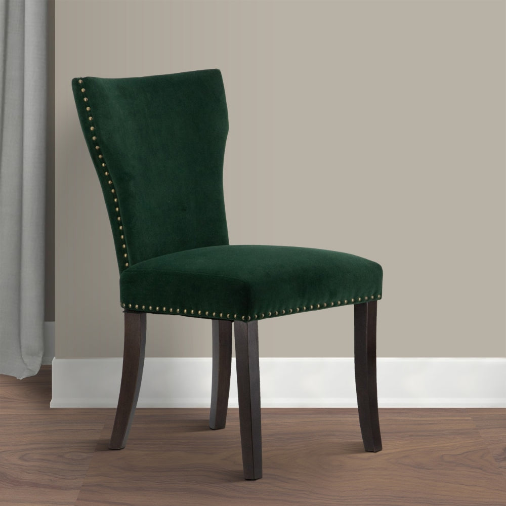 Devi Dining Chair | 25" | Velvet Upholstered | Nailhead Trim | Green