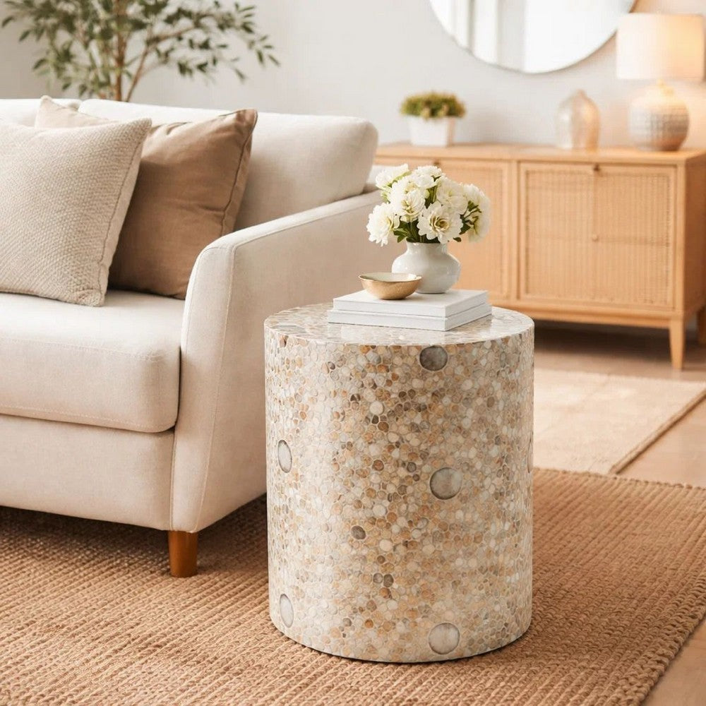 Accent Table Stool | 16" | Cylindrical | Blue Gold White