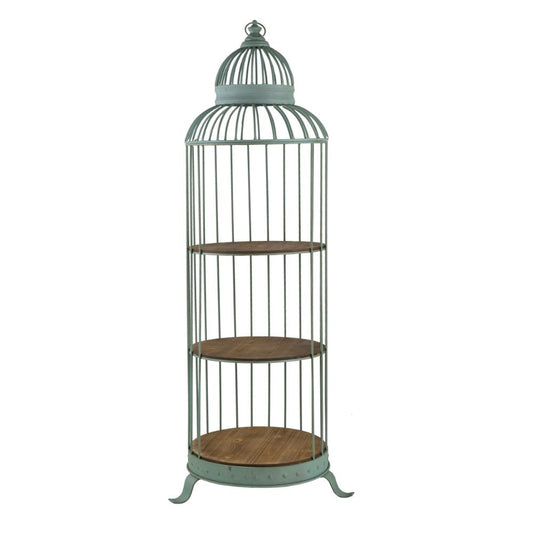 Display Shelf | 67" | 3 Tier Caged Iron | Finial Top | Patina Blue