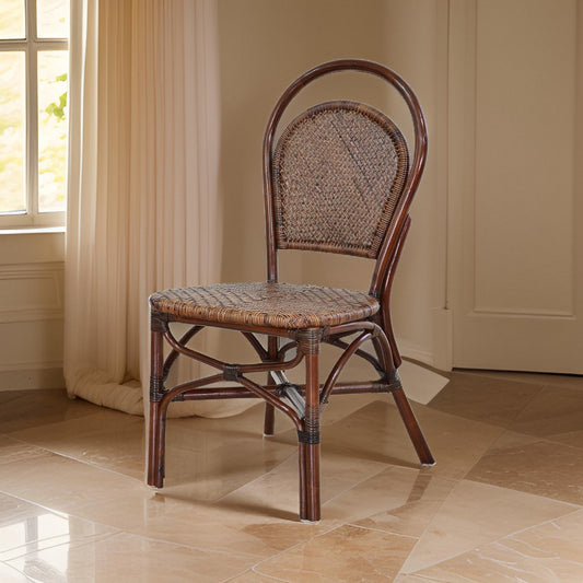 19 Inch Classic Wood Armless Chair, Rattan, Curved Back, Dual Toned, Brown By Casagear Home
