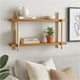 Wall Shelf | 36" | Wood | Rattan Trim | 2 Tier | Brown Gold