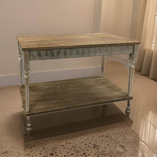 47 Inch Wood Console Table, 1 Open Shelf, Embossed Details, Weathered Brown By Casagear Home