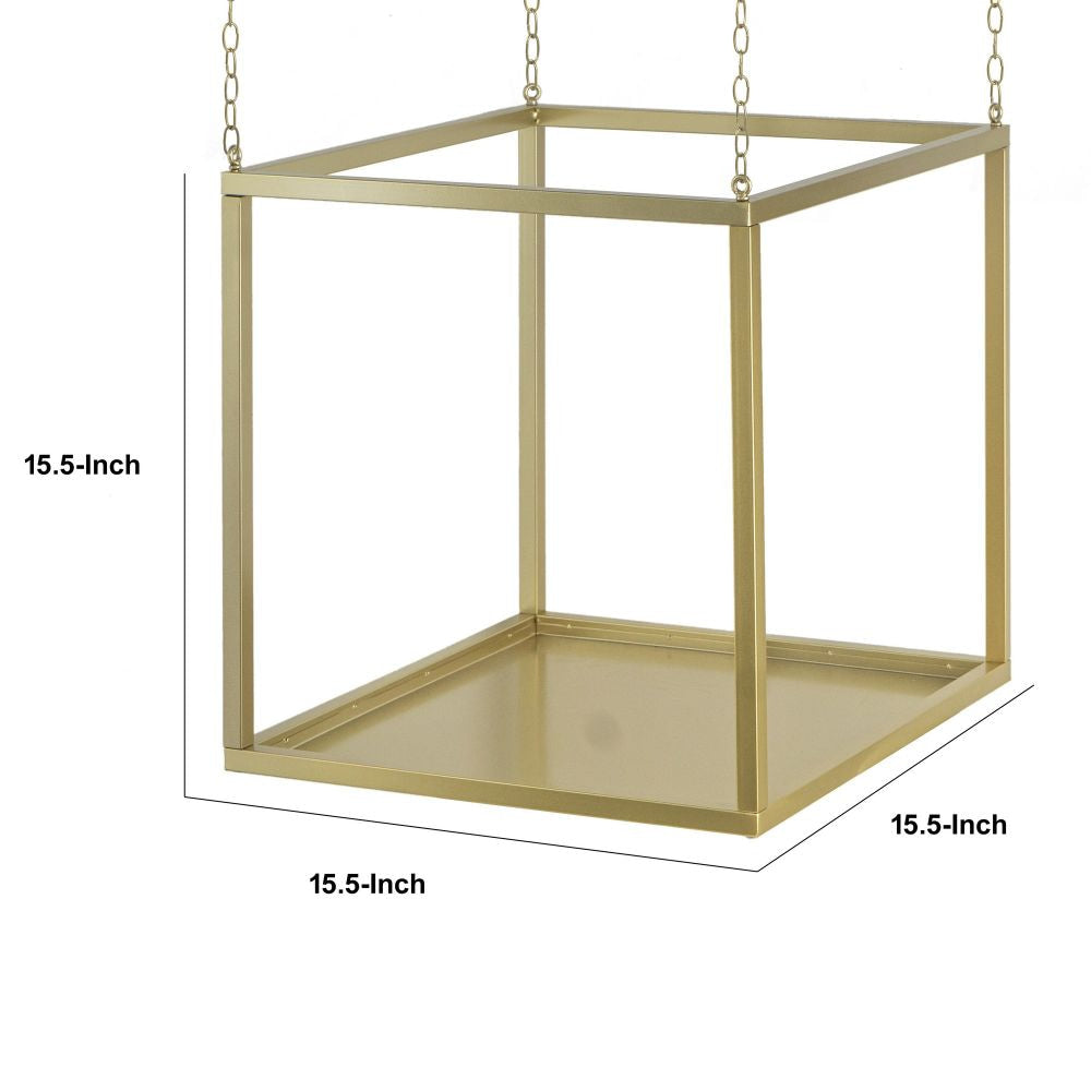 16 Inch Modern Iron Plant Stand 4 Chains Open Cube Design Gold Finish By Casagear Home BM284764