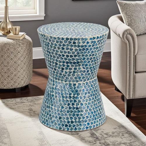 Ivy Accent Table Stool | 20" | Mosaic Tile | White Blue