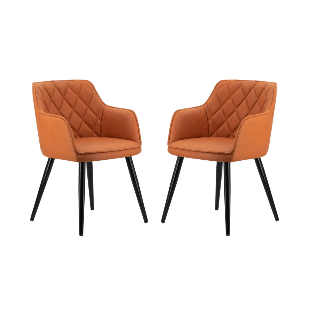 Erin 24 Inch Curved Dining Chair Orange Fabric Diamond Pattern Tufting By Casagear Home BM284772