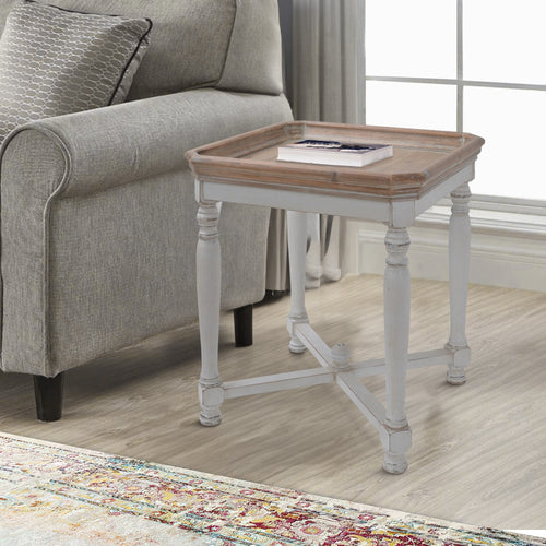 End Table | 25" | Square | Fir Wood | Natural Brown | Antique White