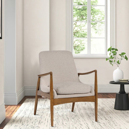 Accent Chair | 28" | Upholstered | Birch Wood | Off White Brown