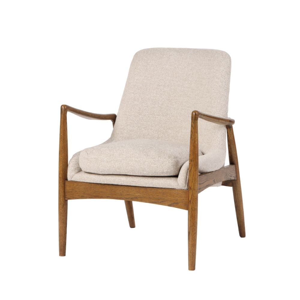 28 Inch Fabric Upholstered Accent Armchair Birch Wood Off White Brown By Casagear Home BM284776